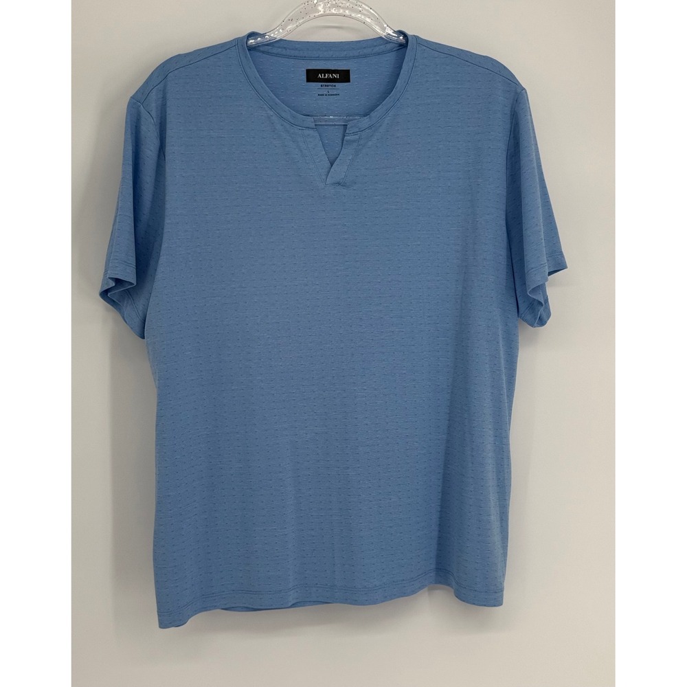 Alfani Mens Blue Notch Neck Stretch Textured Short Sleeve T-Shirt Sz L